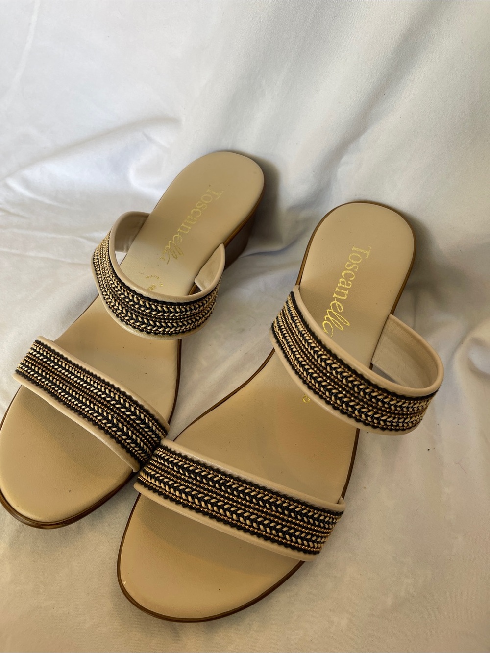 Toscanella Beige Braided Strap Slide Sandals made in Italy size 8